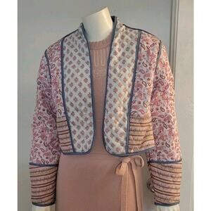 Chay Quilted Cropped Reversible Floral Jacket Patchwork Measurements In Desc.